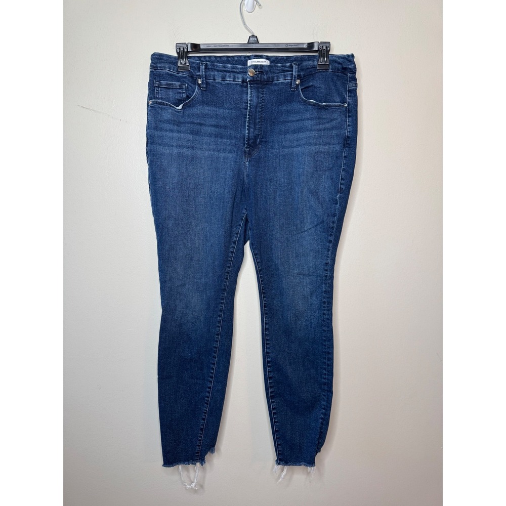 Good American Good Legs Skinny Jeans Blue Dark Wash Raw Hem Size 18